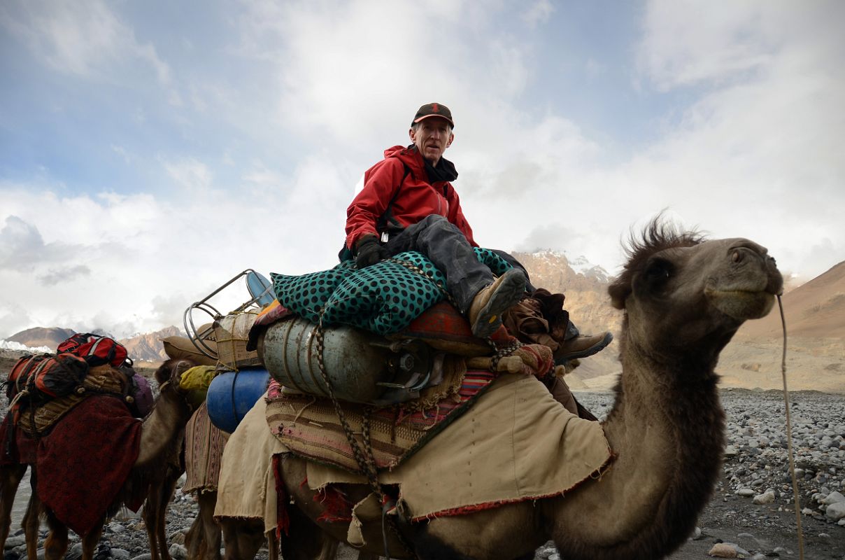 23 Jerome Ryan Riding A Camel To Cross The Shaksgam River Trekking Between Kulquin Bulak Camp In Shaksgam Valley And Gasherbrum North Base Camp In China